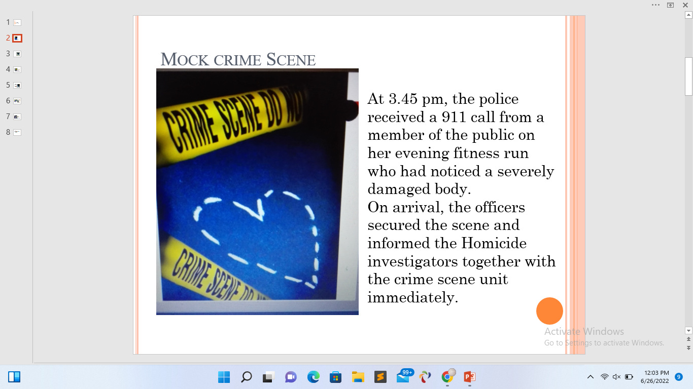 Set up a mock crime scene of your choice and include a weapon in your ...