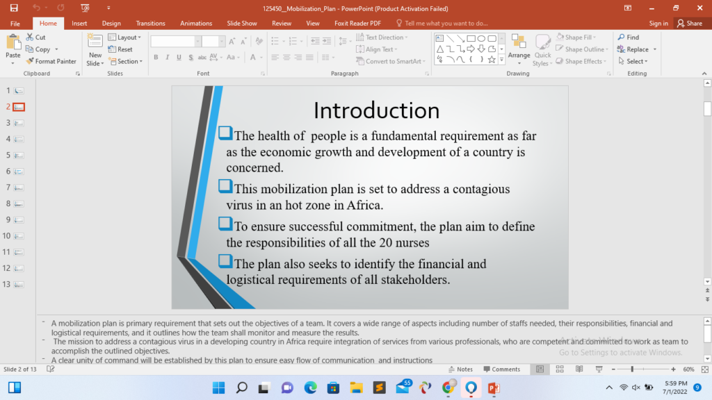 ESSAY : Mobilization Plan - Writ Task