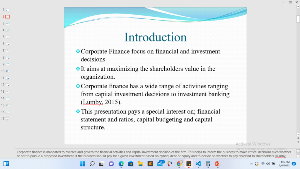 corporate finance research paper topics